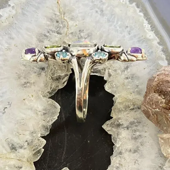 Carolyn Pollack Sterling Silver Elongated Multi Gemstone Ring Size 8 For Women - Picture 6 of 10